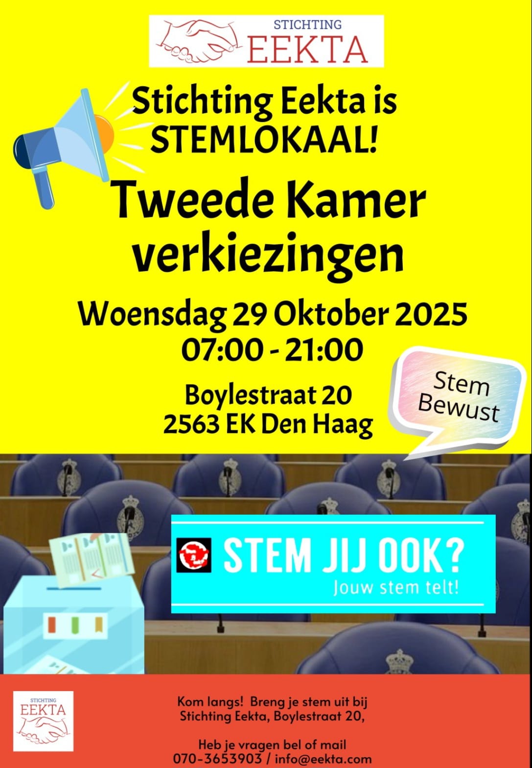 🗳️📝 STICHTING EEKTA is open als STEMLOKAAL aan de Boylestraat op 29 oktober! 