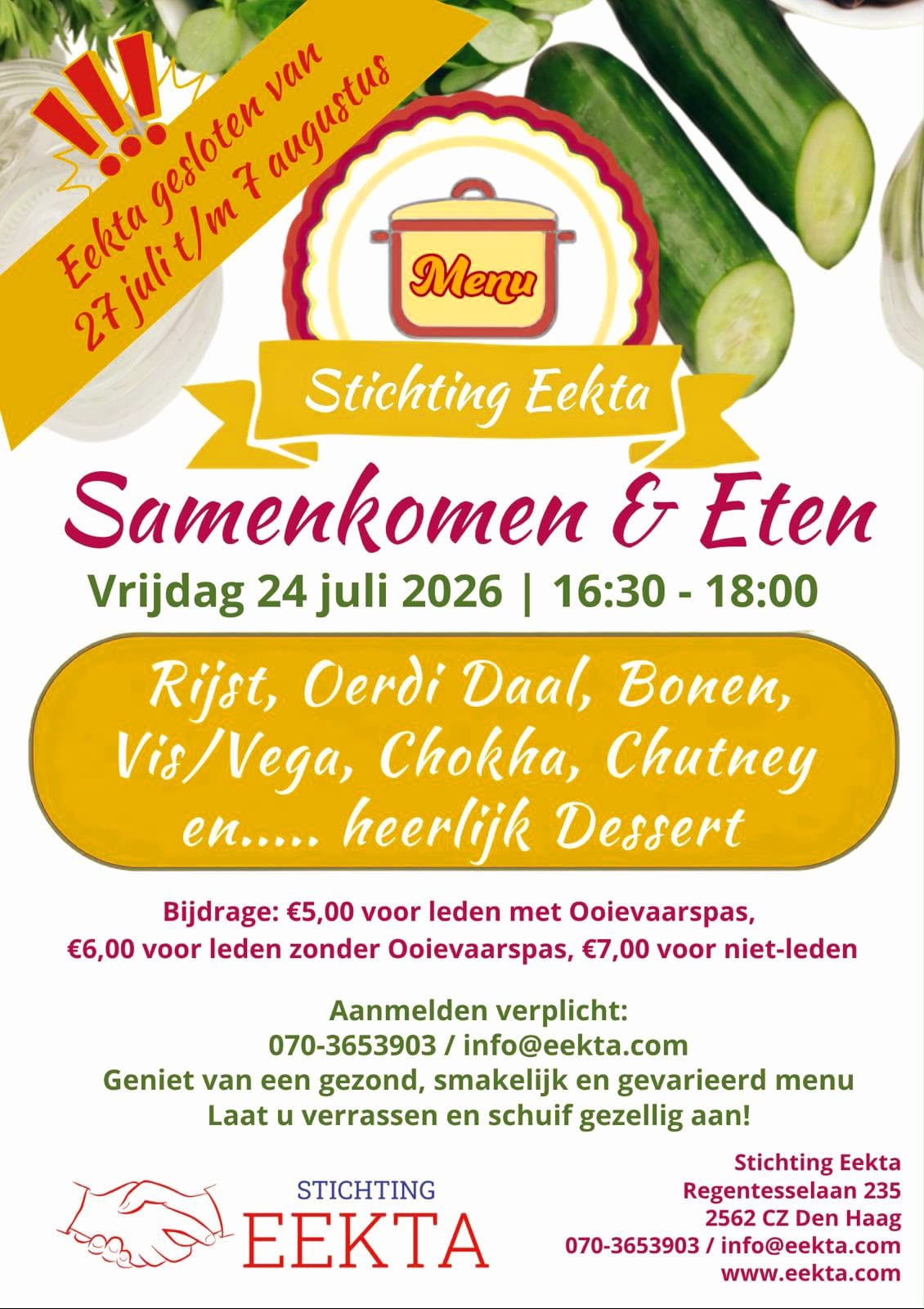 Samenkomen & Eten bij Stichting Eekta (24 juli 2026)