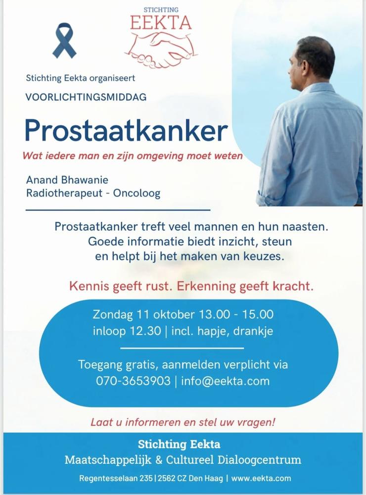 Stichting Eekta organiseert: Voorlichtingsmiddag over prostaatkanker.