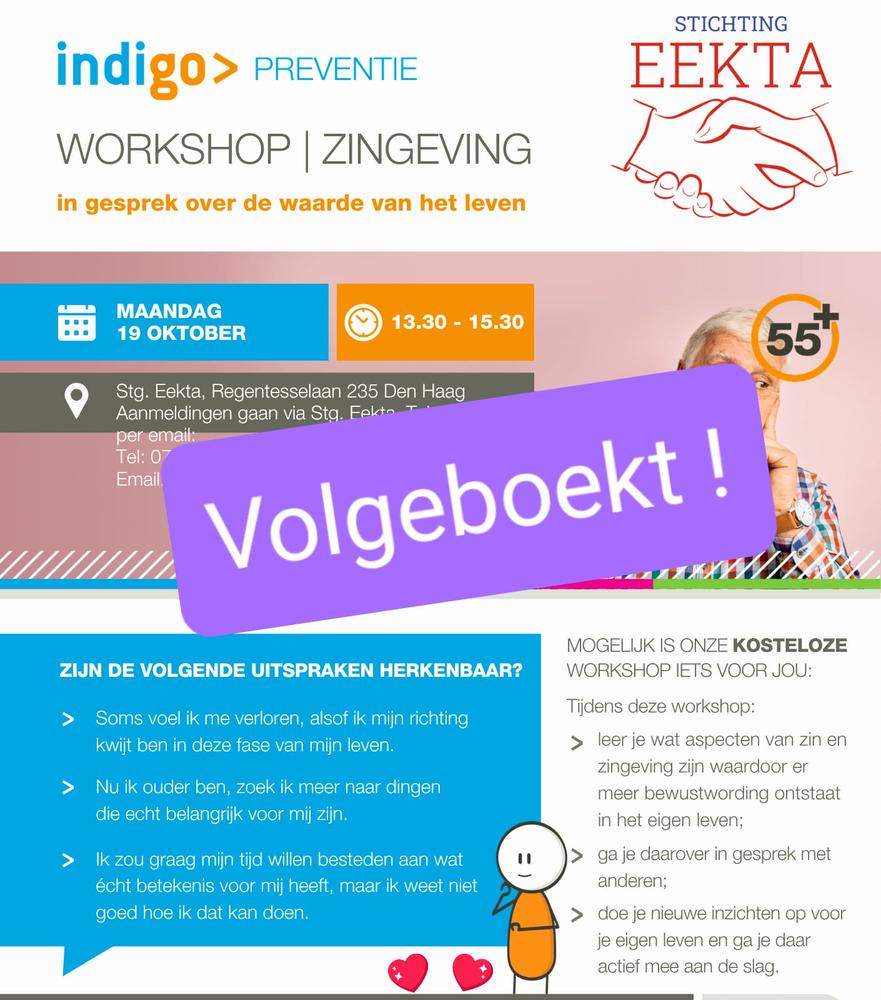 Workshop 'Zingeving' = Volgeboekt